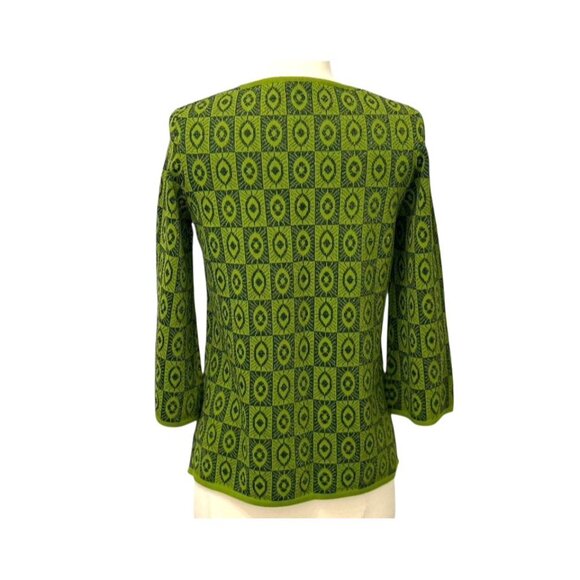 Pisonero Knit Top 3/4 Sleeves Artsy Abstract Green Blue Metallic Thread Size XS - Picture 6 of 11